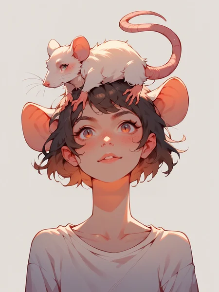 score_9, score_8_up, score_7_up, score_6_up, <lora:p3tl0v3XLP:1> p3tl0v3, 1girl, rat on head