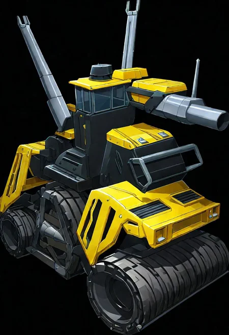 ncrender of a mecha road roller da!,simple background,black background