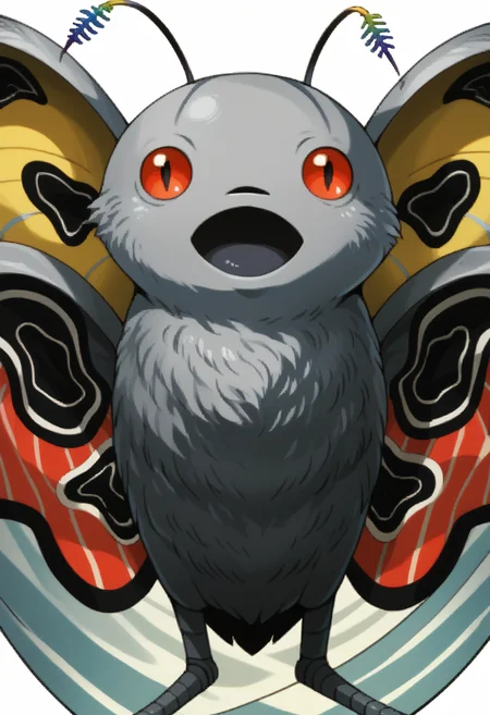 score_9, score_8_up, score_7_up, source_anime,
<lora:zs_SMTIVPortraitsXL_2:1> smtivportraits, portraits, white background
<lora:Mothman-pdxl_Fp:1> mothman, pokemon \(creature\), red eyes, open mouth, antennae, grey skin, wings, no humans