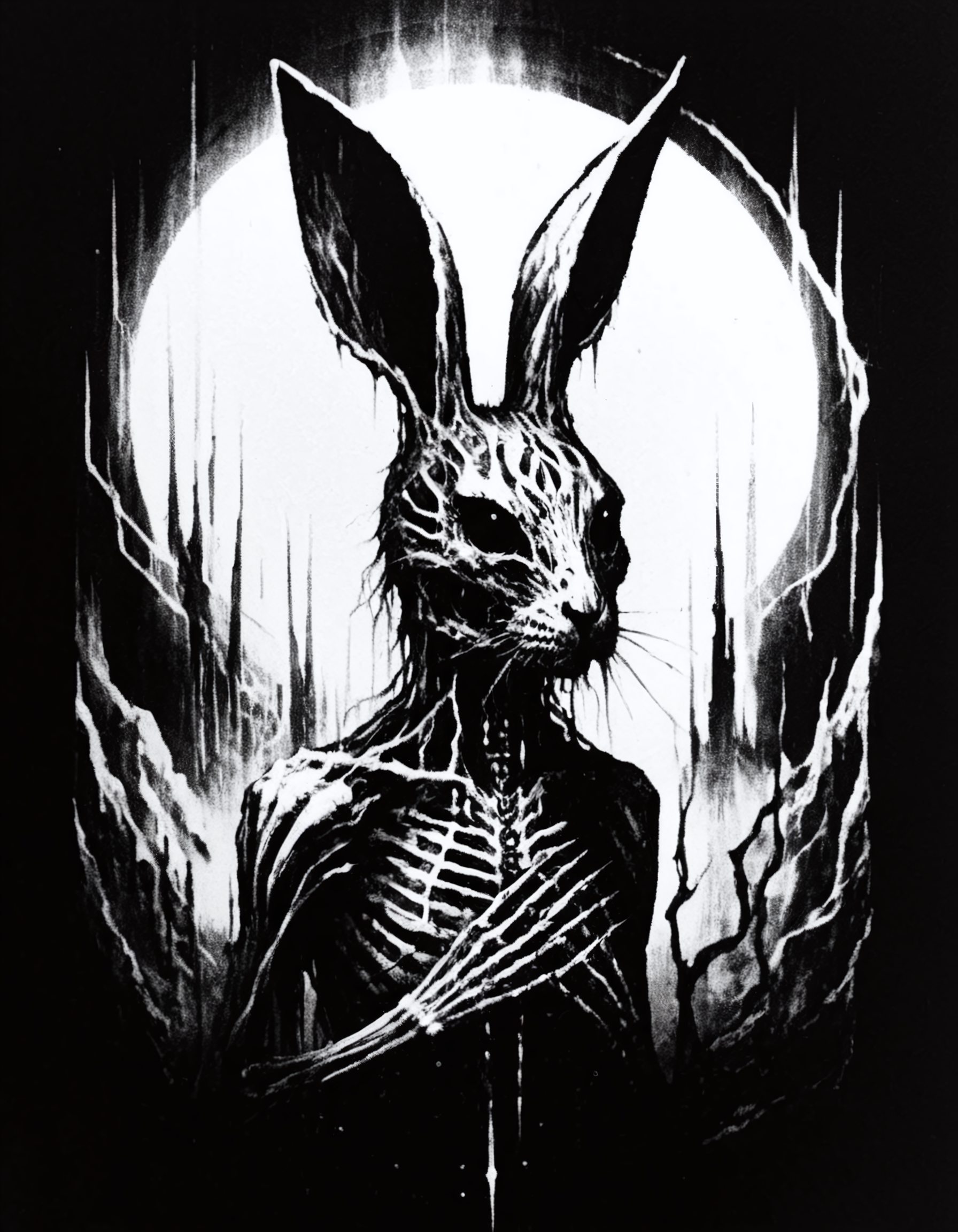 blackmetal style, xerox black and white, skeletal rabbit with aura
<lora:black_metal_art:1.0>