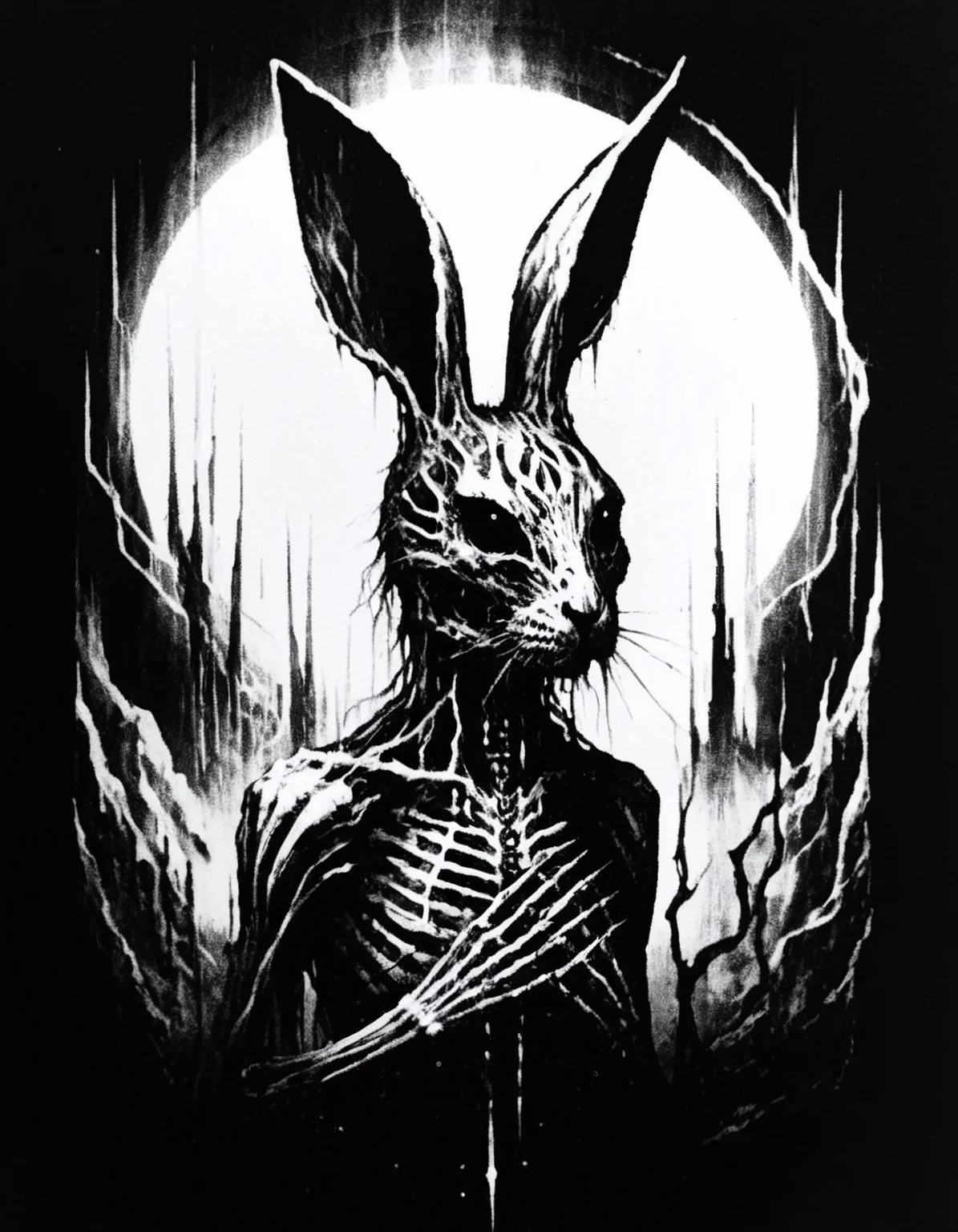 blackmetal style, xerox black and white, skeletal rabbit with aura
<lora:black_metal_art:1.0>