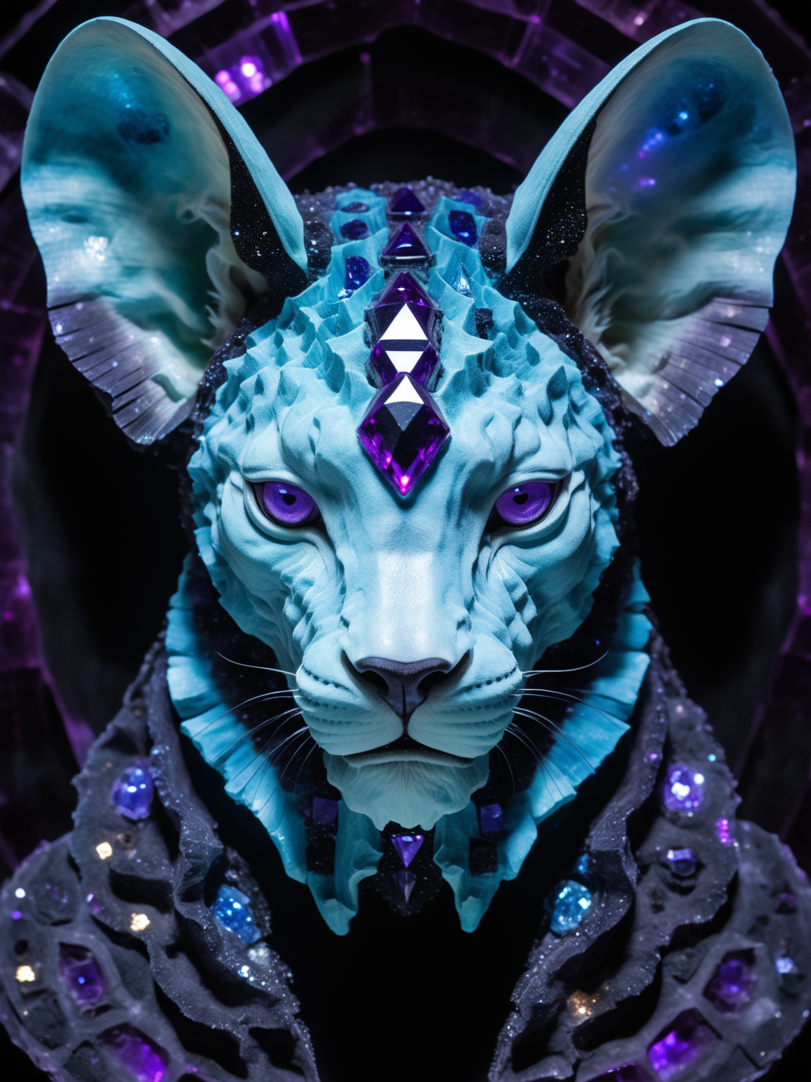 Enchanting, multifaceted, (kaleidoscopic shades), (a masterful blend of Deconstructed Fresco art, Solar Sylph), intricate blockchain essence, revered android sphinx:2.1 man:0.3, amethyst anthropomorph:0.5, liquid mercury veins, fur-covered:2.8, polygonal visage, quantum lattice details, (black and bioluminescent blues:1.2) radiant spectra, digital druid, alt_medium, panoramic, 50mm film, wildlife photography, acetate, depth perception, mirrorless, 9k resolution, oled vibrancy, pixel-perfect, artisanal texture, dynamic luminance
<lora:fractal-art.v1:1>