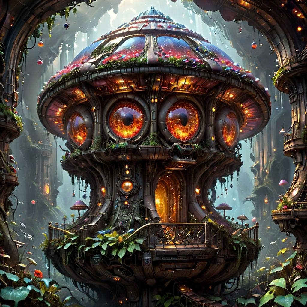 (Shot of a cubensis mushroom with complex bridges between the mushrooms), 1girl (a perfect hourglass figure brunette spaceship piolet, small ass, bending over, sexy-leotard gloves boots retro-space-helmet utility-belt) looking at the camera,  backgound (a variety of huge psychedelic space mushrooms with the most fantastic city ever known to man built on top, nebula, planets), extremely detailed, high quality, masterpiece, intricate, (old:1.7), by Moebius and H. R. Giger, and Stefan Martiniere and Tomer Hanuka, hyper detailed perfect hands, award winning on artstation.com,(intricate details, masterpiece, best quality:1.4), looking at viewer, dynamic pose, wide angle view, dense fog, Different shades of hydrangea and crimson, embellished with gold decoration, fractal art, Intense gaze, Bright... ,Model, expression, bioluminescent, glowing, Rainbowiridal, Spiral rainbowiridal eyes, Rainbowiridal palette eyes, Shiny..., Bright..., Intense gaze, Fire dragon eyes, Amber cat eyes, Genetically modified..., facial expression