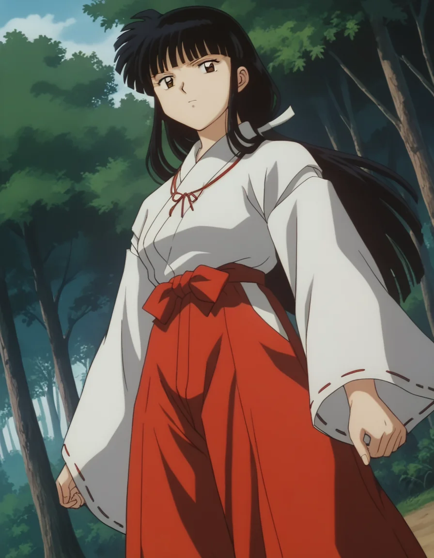 score_9, score_8_up, score_7_up, source_anime,
inuyashakikyou, <lora:inuyasha-kikyou-ponyxl-lora-nochekaiser:1>,
kikyou, long hair, black hair, brown eyes, sidelocks, himecut, retro artstyle,
skirt, long sleeves, japanese clothes, hakama, hakama skirt, miko, red hakama,
outdoors, forest, nature,
looking at viewer, cowboy shot, dutch angle, dynamic pose,