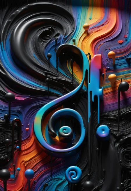 DonMP41n717Bl4ckXL  electronic sound effects, alto clef,holographic sounds, fusion, vibrant colours, black paint <lora:DonMP41n717Bl4ckXL-000008:1>