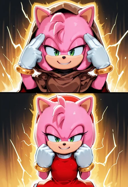 [#furry🦔]side_light,4k,(masterpiece:1.4),(best quality:1.4),(high resolution:1.4),Ultra HD,HDR,(hyperdetailed),smooth lighting,source_anime,very aesthetic,intricate details,intense,highres,vibrant colors,detailed_shadows,detailed_reflections,high-quality textures,depth of field,good shading,studio quality,epic lighting,digital illustration,path_tracing,rtx_on_styled_lighting_and_reflections,<lora:add-detail-xl:1>,looking at viewer,unblurred,perfect composition,intricate details,incredibly absurdres,
[ONLY1girl,#furry,milf,petite,female,anthro_furry,pink hedgehog,shortstack,4myr0se,<lora:Movie Amy-IL:1>,\(Sonic©\),sonic (series),symmetry,show accurate proportions,((skinny)),long thick eyelashes,soul,emotions,alive,smirk,grin,"furry,detailed body fur,comic pink fur,hedgehog pointy ears",snout,animal nose,perfect face,"ultra-detailed-eyes,half-closed eyes,detailed eyes,perfect eyes,green eyes,(green eyes:1.5)",perfect eyebrows,"red headband,detailed hairband","AR_fu_ku,turtleneck dress,red short sundress,collared dress,sleeveless dress,halter dress,circle skirt,bare shoulders","perfect hands,perfect detailed fingers,detailed white gloves,jewelry,bracelet,goldrings on her wrists",(brown cloak,robe,hooded,hood up),<lora:makankosappo [IL]:1>,makankosappo,1 hand raised in the air,fingers on forehead,clenched fists,electricity,aura,top half body,(upper body),very small breasts,ducth angle,dynamic pose,action pose,<lora:Himehajime IL:1.0>,Himehajime]