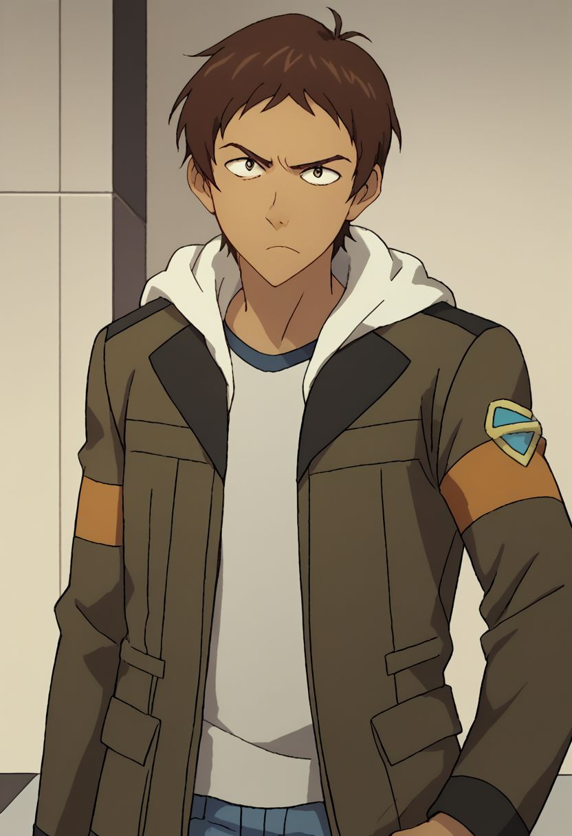 score_9, score_8_up, score_7_up, source_anime, highly detailed, 
lance, 1boy, solo, male focus, brown hair, dark skin, jacket, dark-skinned male, pants, hood, close mouth, denim, hoodie, upper body, hand on hip, frown,
indoor, sci-fi,