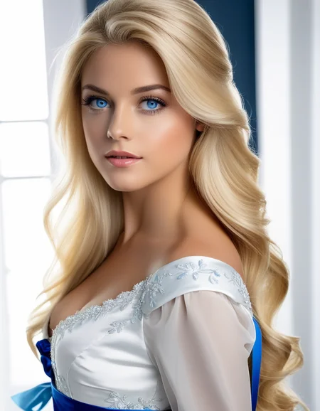 1girl,beauty_mix1,standing,blonde hair,long hair,blue eyes,white dress,masterpiece,<lora:beauty-mix1-xl:1>,