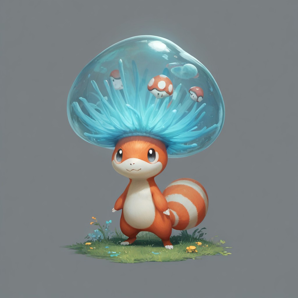 score_9, score_8_up, score_7_up,
p0k3m0n, pokemon, pokemon (creature), no humans, transparent background, simple background, full body, solo, standing,
(jellyfish:0.5), (mushroom:0.5), (virtual:0.5), (holographic magic:0.5), (red panda:0.5), 
simple background, grey background,