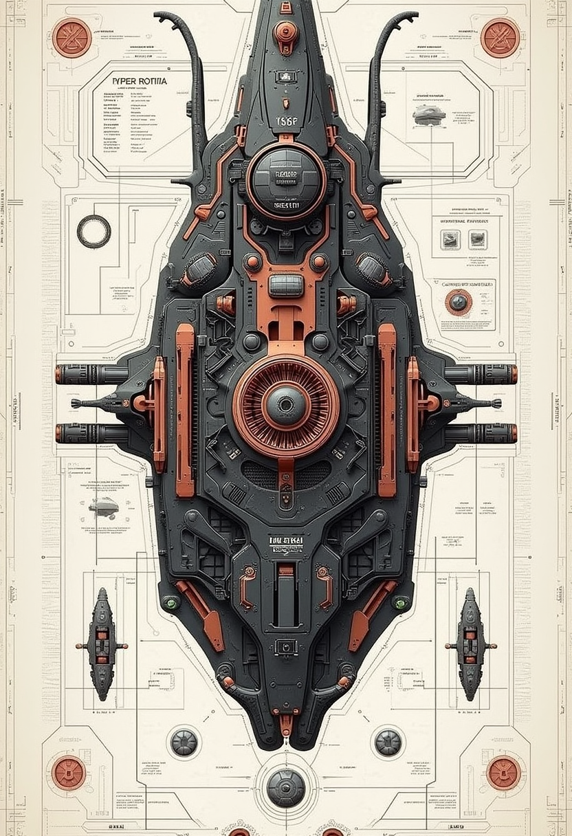yfg-aarchy A diagram of symmetrical mechanical schematics of a bugs