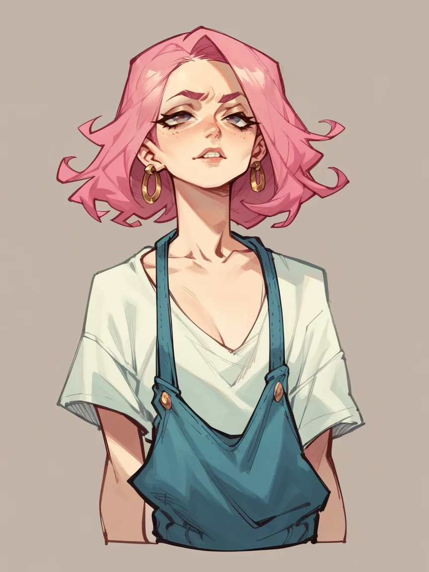 score_9, score_8_up, score_7_up, score_6_up, score_5_up, <lora:jabro_64XLP:1> jabro_64, solo, pink hair, 1girl, curvy