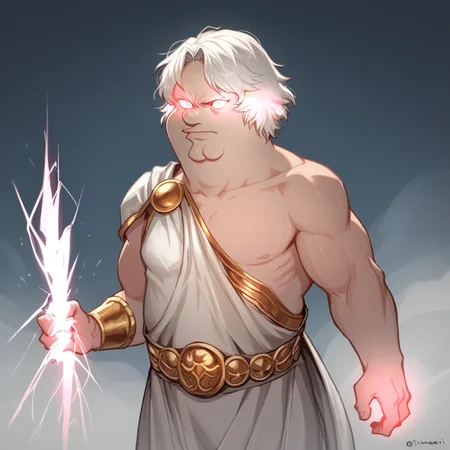 score_9_up, score_8_up, BREAK, 1boy, solo, Peter Griffin, white hair, short hair, glowing eyes, no pupils, greek clothes, white clothes, <lora:PeterGriffin_iamkowai_PXL_Leaf1-10:1> , cowboy shot, holdingzeusthunderbolt, holding thunderbolt, <lora:HoldingZeusThunderBolt_PXL_Leaf1:1>