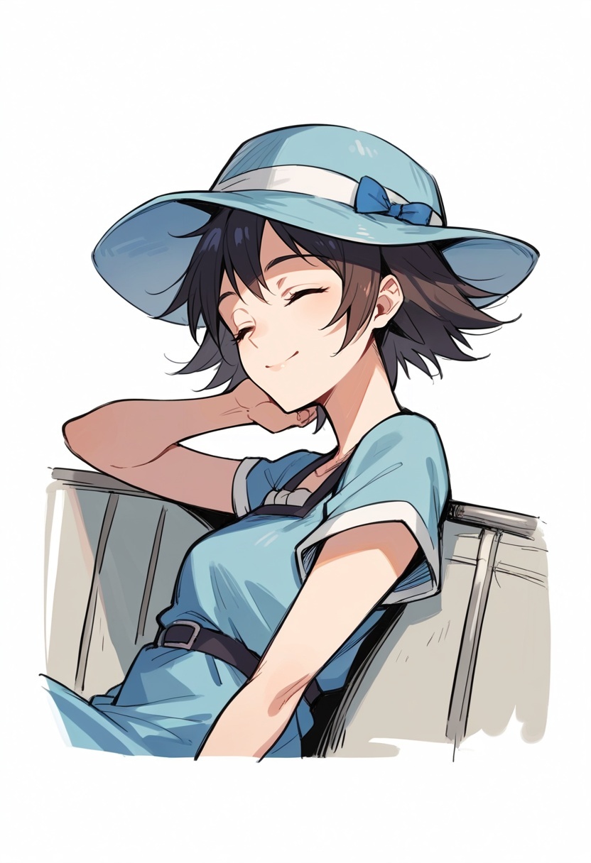 score_9, score_8_up,score_7_up, source_anime,pencil drawing, sketch, shiina mayuri, hat, blue dress, short sleeves, smiling, closed eyes, sitting on bus, looking at viewer, from side, solo,
 <lora:Potat-pencil_drawing_sketch_v1-USENEG:-1> ,
 <lora:steinsgate_shiina_ponyXL:0.8>
