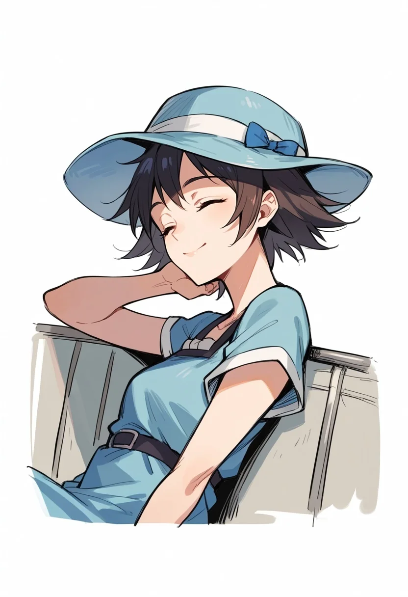 score_9, score_8_up,score_7_up, source_anime,pencil drawing, sketch, shiina mayuri, hat, blue dress, short sleeves, smiling, closed eyes, sitting on bus, looking at viewer, from side, solo,
 <lora:Potat-pencil_drawing_sketch_v1-USENEG:-1> ,
 <lora:steinsgate_shiina_ponyXL:0.8>