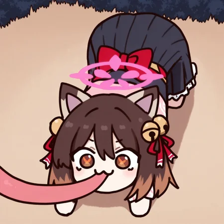 asanagi style, Ichihime, 1girl, solo, cat girl,
Ichihime, 1girl, solo, cat girl, multicolored hair, gradient hair, brown eyes, red eyes, animal ears, cat ears, hair bell, hair ribbon, tail, chibi, halo, parody, on stomach, mismatched pupils, all fours, very long tongue, :3
(masterpiece, amazing quality, absurdres, highres, newest, very awa:1.2)