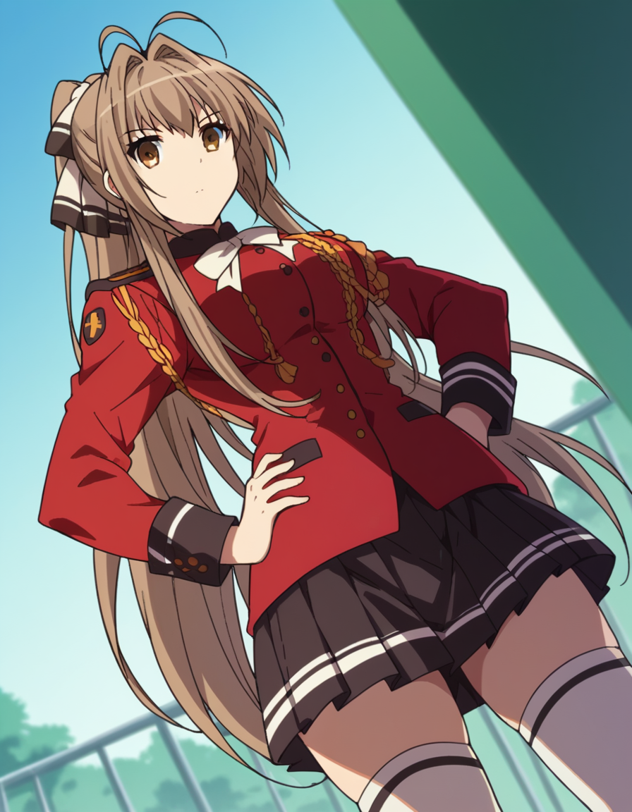 score_9, score_8_up, score_7_up, source_anime,
isuzusento, <lora:isuzu-sento-s1-ponyxl-lora-nochekaiser:1>,
isuzu sento, long hair, brown hair, bow, brown eyes, ponytail, hair intakes, antenna hair,
long sleeves, skirt, thighhighs, ribbon, pleated skirt, frills, bowtie, black skirt, white thighhighs, zettai ryouiki, aiguillette, uniform, red uniform, military uniform,
amusement park, hands on hips,
looking at viewer, cowboy shot, dutch angle, solo,