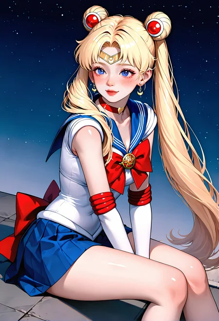 <lora:KoreanStyleSDXLvpred10:1>, AiKoreanStyle, 1girl, solo, sailor moon, lips, smile, star \(sky\), night sky, blush, sitting on rooftop, looking at the sky, white elbow gloves, masterpiece, best quality, year 2024, newest, highres, absurdres,