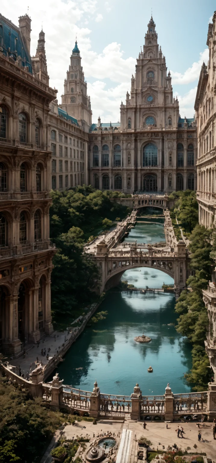 score_8-up, score_7_up, landscape, majestic building, perfect architecture, straight lines, detailed sculptures, original point of view, horizontal lines, perfect contrasts, detailed dark shadows, lossless details highlights, innovative composition <lora:Majestic-Fantasy-Architecture_ponyXL_LOREVER:0.9> mafarch, scenery, outdoors, building, geometric shapes, bold colors, luxurious, elegant, decorative, symmetrical, ornate, detailed, trees, dramatic sky, bridge, water