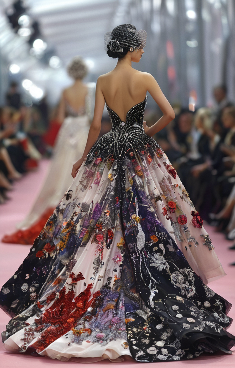 masterpiece,best quality,<lora:tbh322-sdxl:0.9>,illustration,style of Christian Dior Opulent Versace red carpet gown, dramatic train, crystal embellishments, celebrity event