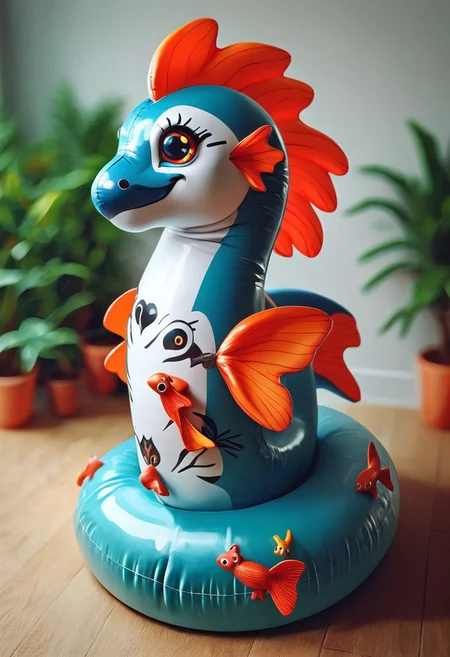 1score_9, score_8_up, score_7_up, intricate details, Latex, inflatable cyberpunk goldfish, ral-chrosc-clr