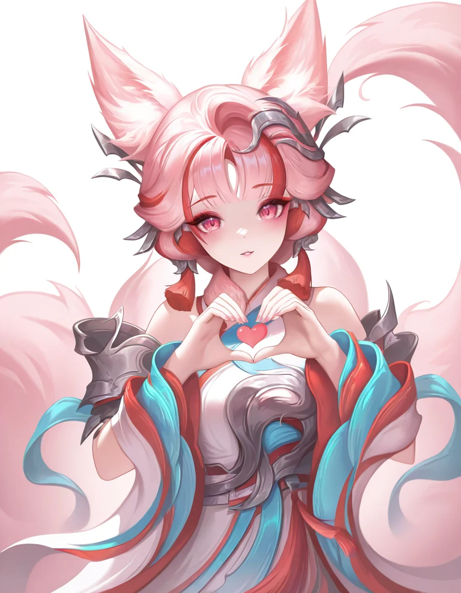 1girl,solo,simple background,white background,dajihu,fox tail,heart hands,<lora:dajihu-000012:1>,, masterpiece, best quality, very aesthetic, absurdres,newest, incredibly absurdres,