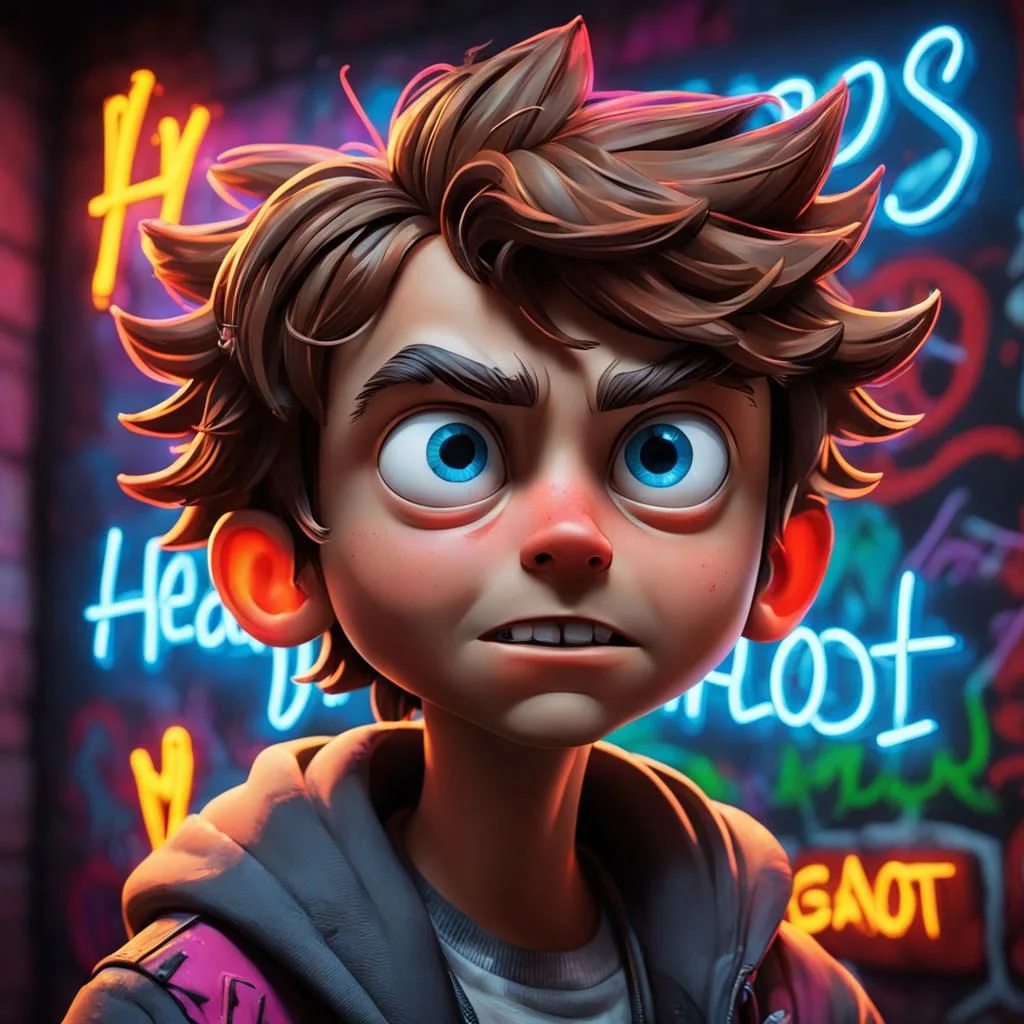 pc gamer boy , graffiti neon images of a neon lit sign with the text 'HeadshoT'