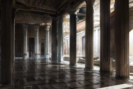highly insanely detailed, masterpiece, top quality, best quality, highres, 4k, 8k, RAW photo, (very aesthetic, beautiful and aesthetic),
Ancient Roman Interior Design,RomInt,marble_interiors,warm_light,
<lora:RomanInterior-10:0.7>,
(1girl:1.3),
1other,
,
,
,
abaddoned dungeon interior,abaddoned labyrinth,
scenery,360 panorama,âââ