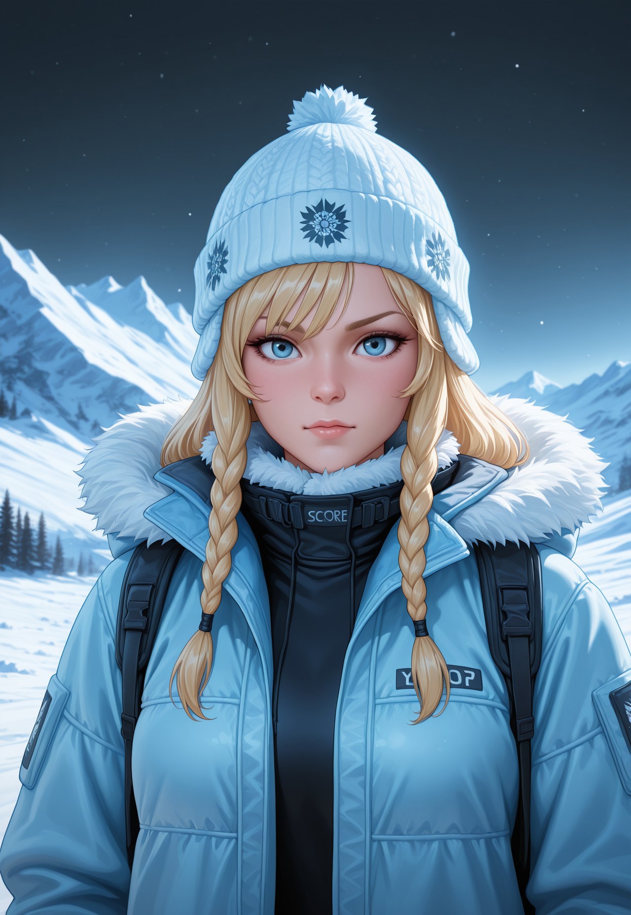 score_9, score_8_up, score_7_up, 1girl, solo, arctic explorer, insulated winter gear with fur trim and reflective accents, long braided blonde hair with a warm knitted hat, realistic, cinematic angle, cinematic lighting, athletic body, determined face, piercing blue eyes, adventurous pose
BREAK
trekking through a snowy mountain range
BREAK
source_adventure_art, rating_explicit, expressive, full body, dynamic pose
BREAK
detailed beautiful background, majestic snowy mountains with towering peaks and glistening ice formations, dense pine forests and frozen lakes, distant glaciers and icy waterfalls, serene atmosphere with a sense of adventure and endurance
<lora:Expressive_H:0.6>Expressiveh, (SimplepositiveXLv1:1.3), (upper body, full clothed:1.85) ((masterpiece)) (ultra realistic, 32k, masterpiece:1.2), (high detailed skin:1.1), (high quality:1.1) (((full clothed))) <lora:DandonFuga_Style_v.2_-_Pony:0.8> 
<lora:add-detail-xl:1> 
<lora:Dynamic Poses:1>