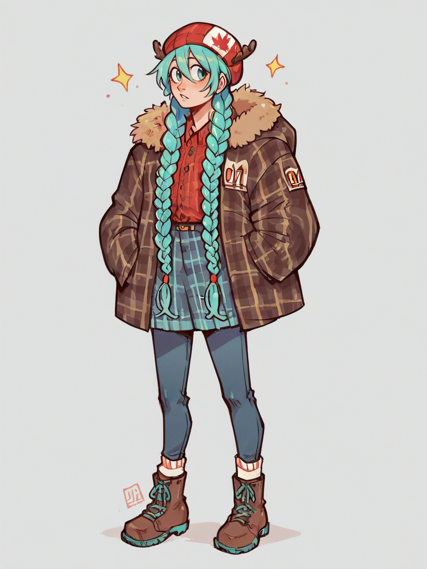 score_9, score_8_up, score_7_up, score_6_up, score_5_up,  <lora:CanadianhatsunemikuXLP2:0.7> canadian hatsune miku, 1girl, braids, plaid jacket