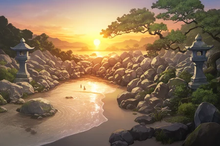 1girl, [huke:yogisya:0.6], scenery, (zen garden:1.3), (sand:1.2), (rocks:1.2), (bonsai tree:1.1), moss, (stone lantern:1.1), (water feature:0.9), (bamboo:0.8), minimalist, serene, peaceful, (sunset:1.3), (golden hour:1.2), (soft light:1.1), shadows, (ä¾å¯:1.2), (wabi-sabi:1.2), (chiaroscuro:0.7)
BREAK
best quality, masterpiece, very awa, absurdres