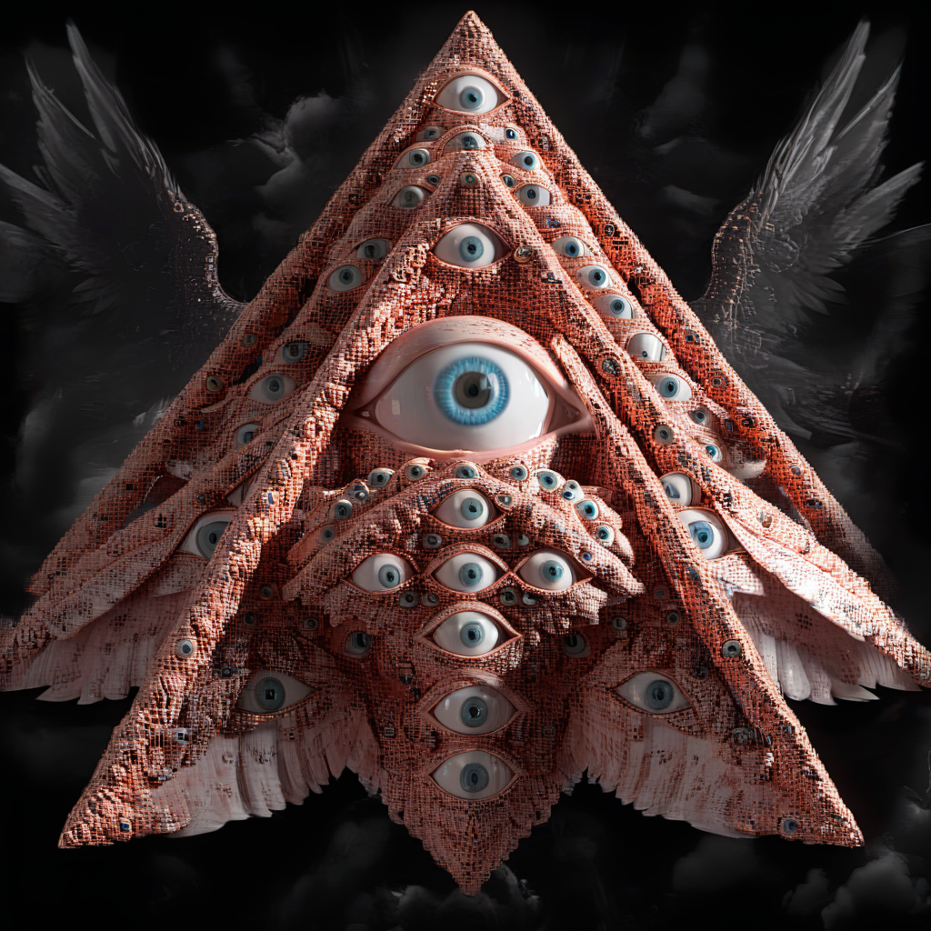 seraphins, a mystical creature with hundreds of eyes and wings with the shape of a piramid, the body is full of eyes, eerie <lora:Seraphins1.0-000038:1>