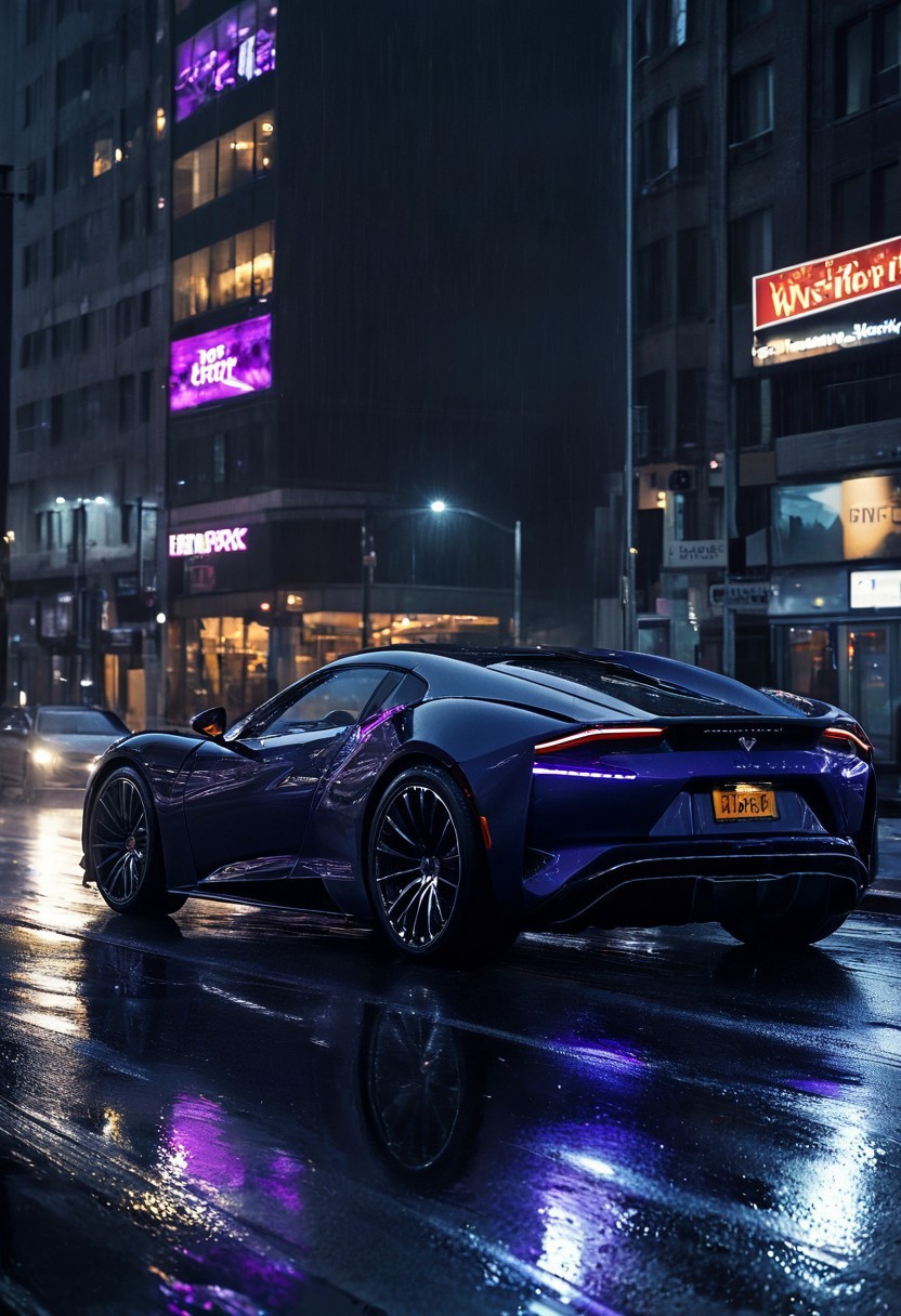 ((masterpiece, best quality, high quality, highres, ultra-detailed)),A futuristic sports car SPEEDING ,with a wide-angle view of the sleek,black vehicle's chrome accents reflecting off the wet pavement,while the driver's face is bathed in the warm glow of the dashboard,set against a moody,nighttime urban backdrop with deep blues and purples dominating the color palette,showcased in a visual novel style with a selective focus on the car's sharp lines and curves,enhanced with extremely rich,cinematic detail.,<lora:Midjourney_Whisper_Chromaplex_Velvet_Myst_v01:0.5>,velvet_myst,<lora:Dont_Stop_Me_Now:0.8>,<lora:Dark_Gray_Photography:0.3>,d0ntst0pm3n0w,