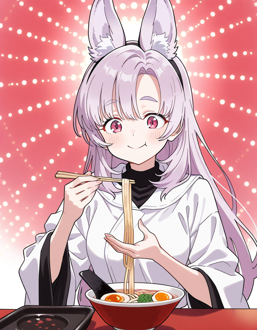 score_7_up, anime BREAK official art, 
<lora:nerunerunerune:1>, nerunerunerune, 
1girl, solo, smile, upper body, 
ramen, eating, 
radial light panel, danmaku, umai!, meme, 
(masterpiece:1.3), best quality, high resolution, unity 8k wallpaper, extremely detailed CG, 8K, (watercolor \(medium\), muted color, sketch:1.1), perfect anatomy, highly finished, masterpiece, best quality, high quality, amazing quality, great quality, very aesthetic, ultra detailed, highres, absurdres, highly detailed, highly detailed background,