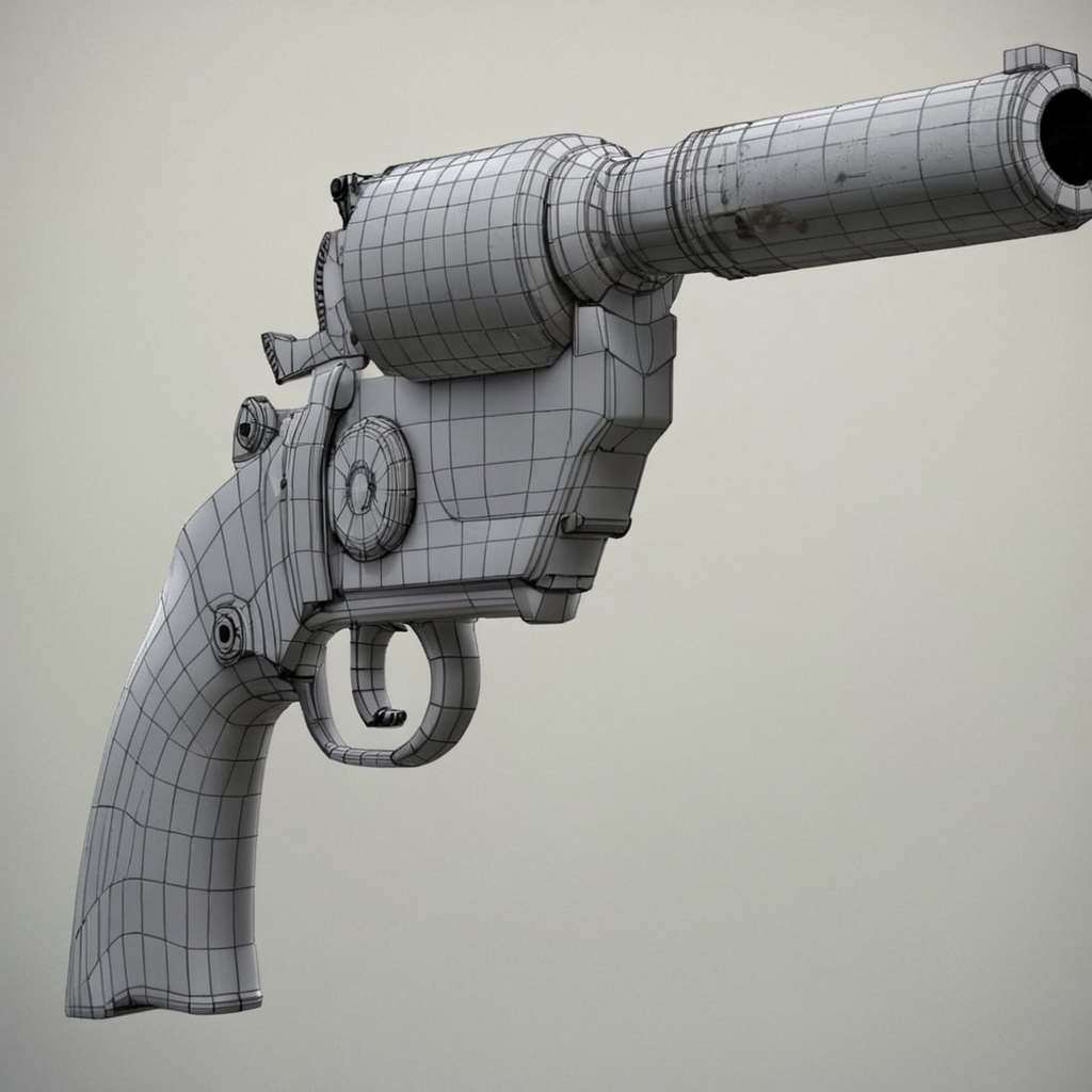 Generate a realistic 3d of a single gun.  <lora:3dpolygonStyle:1>,3dm