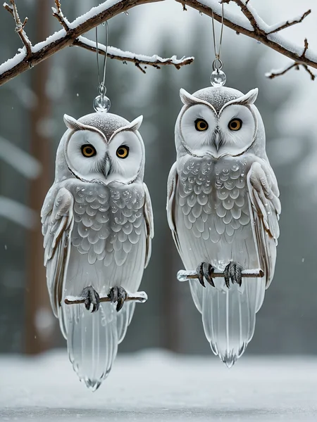 award winning photo,
Artistic, Crystallized translucent icy (ice owls:1.95) hanging in the snowy air,