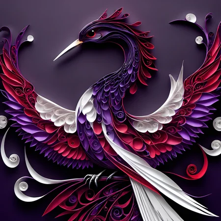 paperart, simple background, fork, bird <lora:paperart:1>, dark  themed background. very dark and scary horror vibes. hyper intricate details. purple, red, white colors. hyperrealistic artwork style. scary horror metal music vibe. godrays, gorgeous, amazing, intricate, highly detailed, digital painting, artstatio