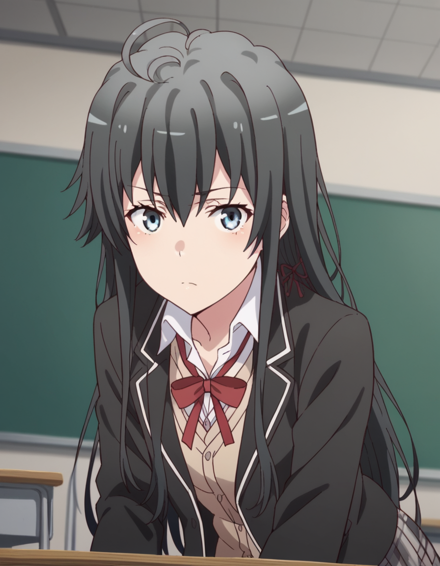 score_9, score_8_up, score_7_up, source_anime,
yukinoyukinoshita, <lora:yukino-yukinoshita-s2s3-ponyxl-lora-nochekaiser:1>,
yukino yukinoshita, black hair, blue eyes, long hair, ahoge,
blazer, cardigan, jacket, plaid, plaid skirt, school uniform, skirt, sobu high school uniform,
indoors, classroom, bent over,
looking at viewer, cowboy shot, dutch angle, solo,