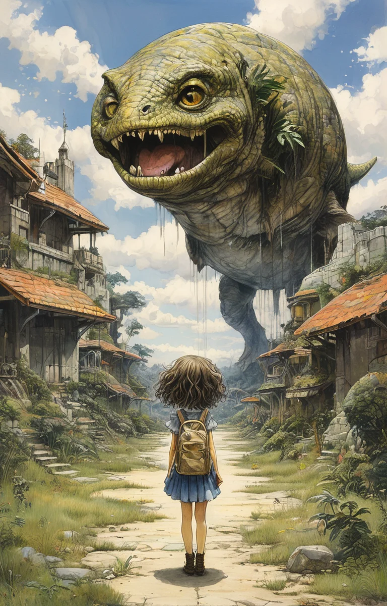 masterpiece,best quality,<lora:tbh275-sdxl:0.9>,illustration,style of William Stout,jurassic park, portrait of idolmaster cinderella girls,