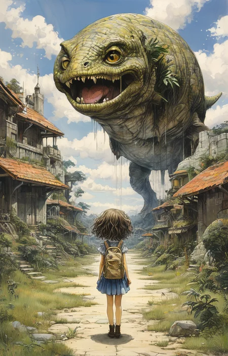 masterpiece,best quality,<lora:tbh275-sdxl:0.9>,illustration,style of William Stout,jurassic park, portrait of idolmaster cinderella girls,