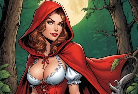 comic, red riding hood, j scott campbell, graphic illustration, comic art, graphic novel art, vibrant, highly detailed