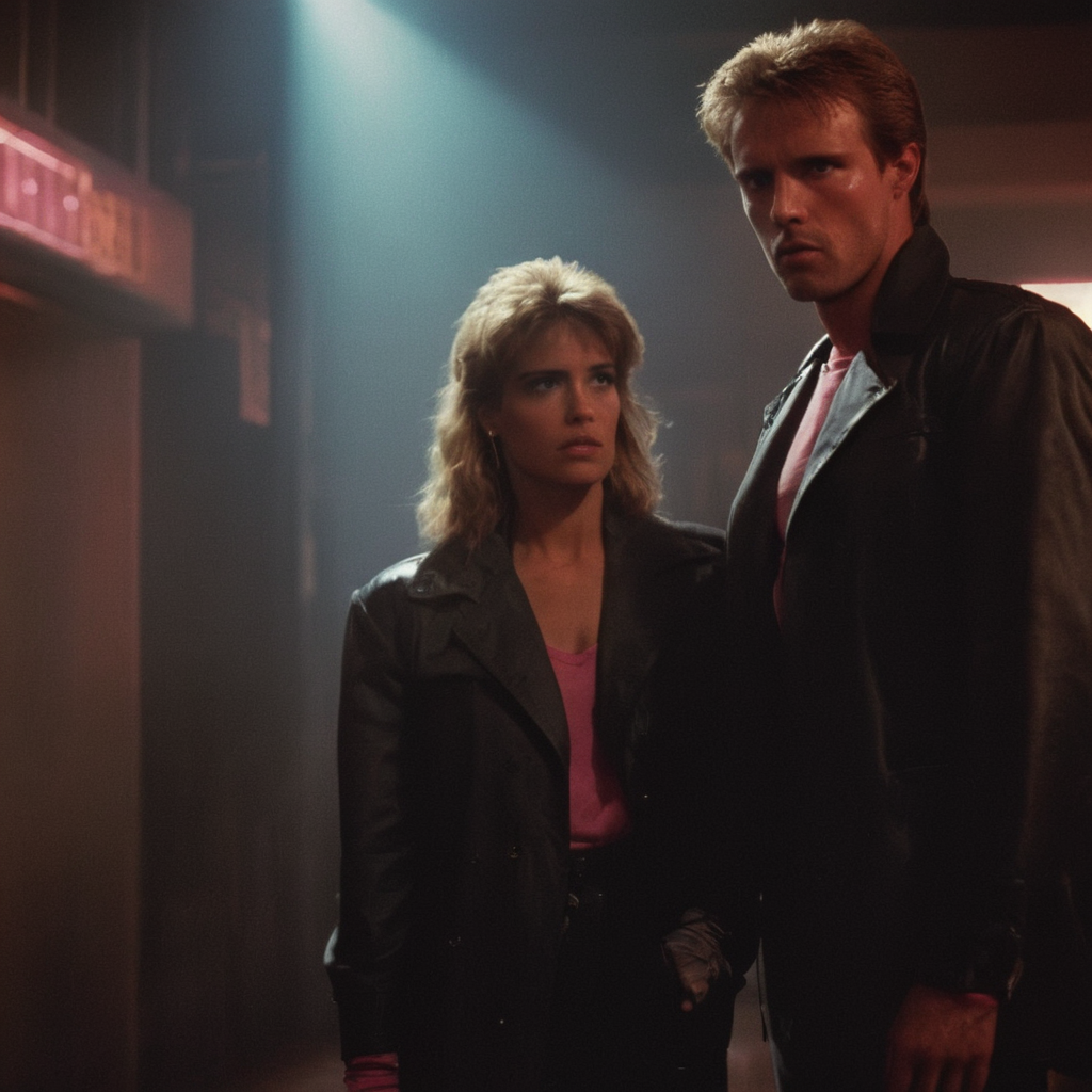 cinematic film still of  <lora:Kyle Reese:1>
 <lora:Terminator style:0.4>
In the 1980's Sarah Connor and Kyle Reese a man and a woman are standing in a room,1girl,blonde hair,brown hair,shirt,black hair,gloves,1boy,jewelry,hetero,pants,looking at another,black pants,ring,pink shirt,topless male,boxers , horror themed, dark themed, low key light, dramatic light, dramatic shadow light, contrast, cinematic color, cinematic look, filmic, realistic, realism, perfection, perfect, Kodak, Kodak film, movie still, Terminator style, The Terminator 1984 Film style, shallow depth of field, vignette, highly detailed, high budget, bokeh, cinemascope, moody, epic, gorgeous, film grain, grainy
