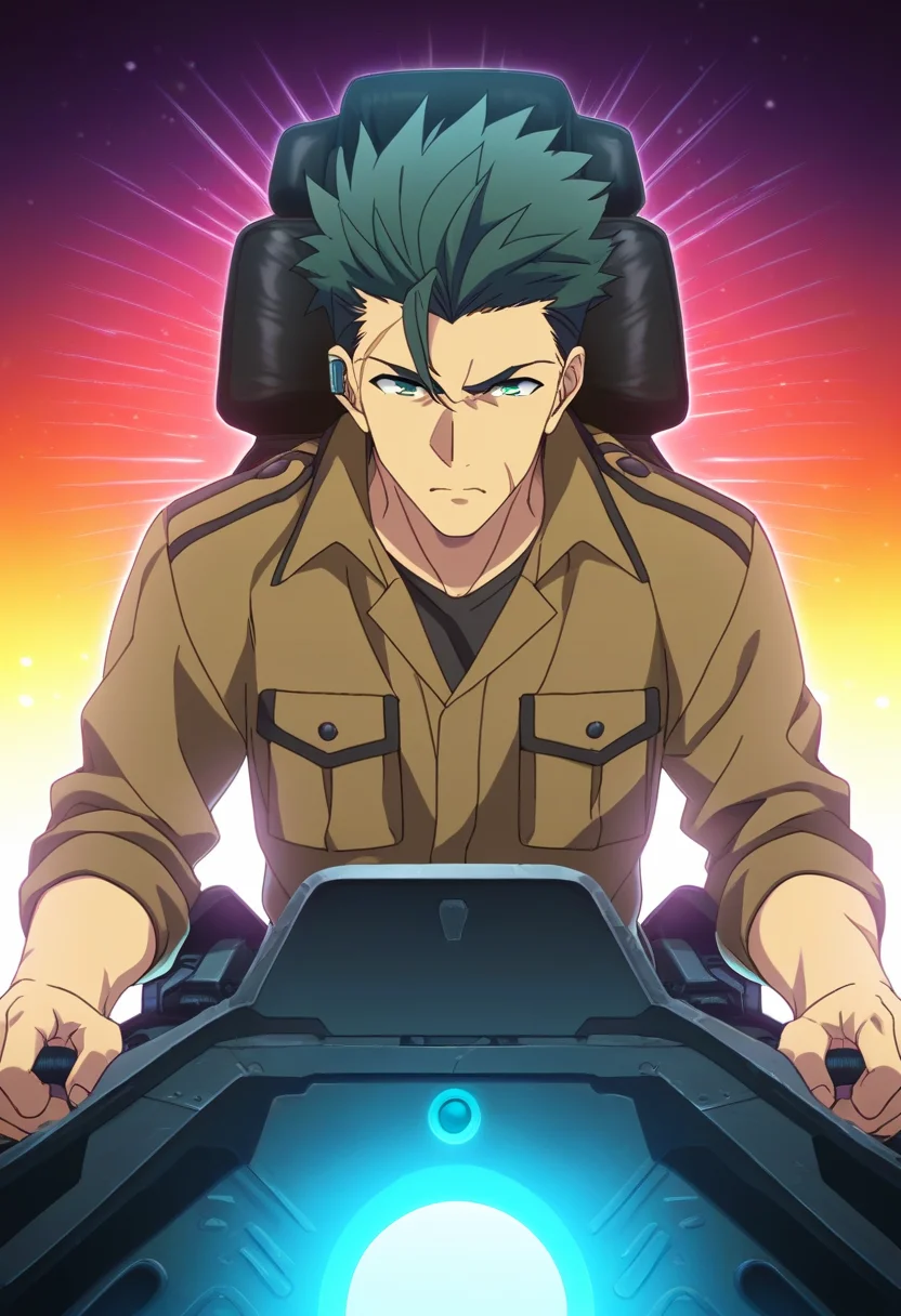1boy, male focus,
<lora:Character - 86 - Raiden Shuga:1> raidenshuga, green hair, green eyes, scar, ear piercing,
((zPDXL)), best quality, amazing quality, best aesthetic, absurdres, year2023, nsfw, game cg, official art, official style, uncensored, anime screencap,
on cockpit, brown jacket, black undershirt, serious, facing viewer,