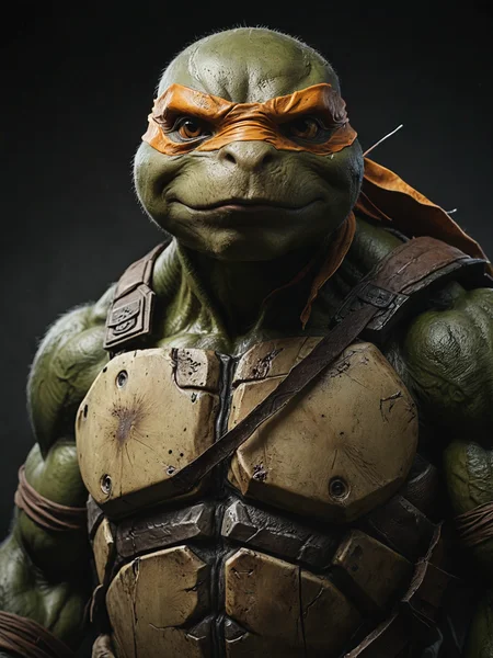teenage mutant ninja turtle, character, waist and torso, heperrealistic, masterpiece <lora:Desolation:0.5>
