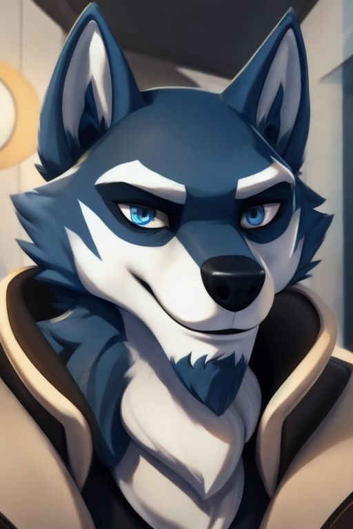 ASCIISelfie, Close up, male, cartoon wolf, ((wolf tail)) wearing clothes, white boots, solo, smirk, arms crossed, detailed lobby background, detailed blue wolf eyes, by Darkgem, 4k