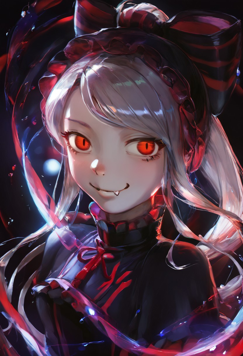 ((((score_9, score_8_up, score_7_up, shalltear,1girl,silver hair,long hair,ponytail,red eyes,small petite chest,pale skin)))
BREAK
1girl, cute, anime style, kawaii, fantasy, smiling, playful pose, adorable outfit, vibrant colors, gothic elements, vampire theme, magical background, detailed character design, soft lighting, fang