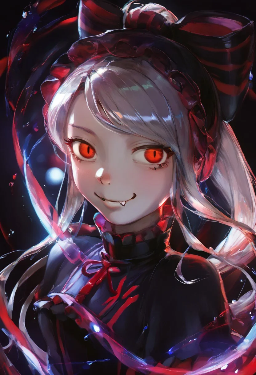((((score_9, score_8_up, score_7_up, shalltear,1girl,silver hair,long hair,ponytail,red eyes,small petite chest,pale skin)))
BREAK
1girl, cute, anime style, kawaii, fantasy, smiling, playful pose, adorable outfit, vibrant colors, gothic elements, vampire theme, magical background, detailed character design, soft lighting, fang