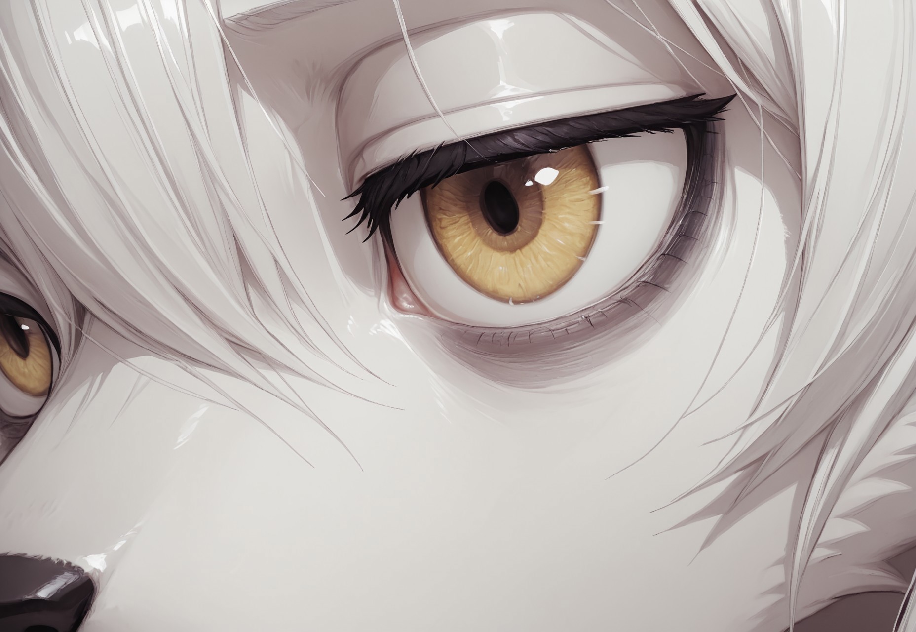 dutch angle, detailed fur, realistic fur, Cre4my, eye focus, eye close up, bags under eyes