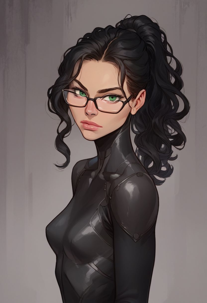 score_9, score_8_up, score_8, rating_explicit,naturalism, hyperrealistic, looking at viewer, masterpiece, solo, upper body focus,score_7_up, close-up,solo, solo, massive girl, tall, supervillain, skitter black bodysuit, long black hair,Taylor Hebert, High ponytail, haughty look, emotionless, very tall, slim build, small breasts, fully clothed, dynamic pose, flood-ravaged city in the background, wavy hair, green eyes, pale skin, glasses,