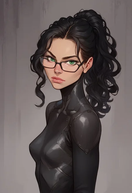score_9, score_8_up, score_8, rating_explicit,naturalism, hyperrealistic, looking at viewer, masterpiece, solo, upper body focus,score_7_up, close-up,solo, solo, massive girl, tall, supervillain, skitter black bodysuit, long black hair,Taylor Hebert, High ponytail, haughty look, emotionless, very tall, slim build, small breasts, fully clothed, dynamic pose, flood-ravaged city in the background, wavy hair, green eyes, pale skin, glasses,