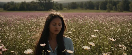 cinematic film still of <lora:Film Grain style:0.6> Film Grain style
<lora:Kodak Motion Picture Film Style v4:0.2>
<lora:Chiaroscuro Lighting Style:0.6> Chiaroscuro Lighting Style
<lora:Ron Fricke style:0.3>
Film grain still image of a woman is in a field of flowers,1girl,solo,long hair,black hair,1boy,closed eyes,flower,male focus,outdoors,dark skin,blurry,border,black border,field,flower field , cinematic look, film look, filmic, contrast, detailed, high quality, sharp image, film color, Kodak Motion Picture Film style, different color, different people, different look, different style, 35MM Film, 16MM Film, Photographic film, music video style, artistic style, cinematic style, film granularity, film noise, image noise, artistic effect, Fujicolor, Fuji film, Analog photography, movie style, movie still, Film grain overlay, Film Grain style, shallow depth of field, vignette, highly detailed, high budget, bokeh, cinemascope, moody, epic, gorgeous, film grain, grainy
